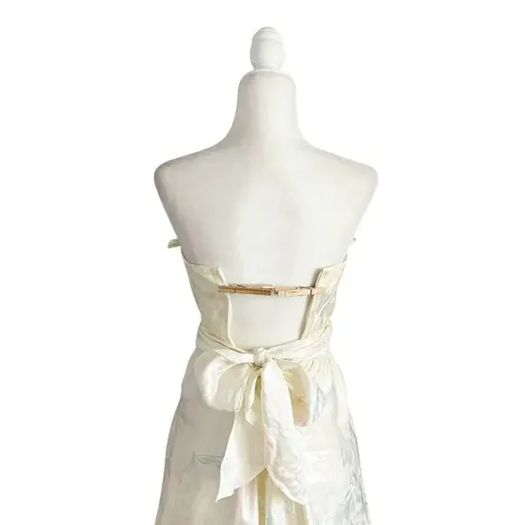 Vintage Steppin' Out Satin Floral Strapless Midi Dress Yellow XS - Picture 5 of 13